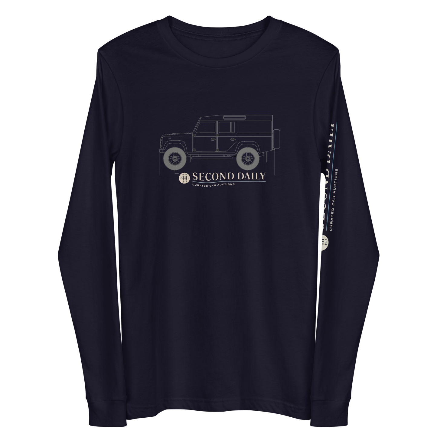 Defender 110 - Second Daily Gated Logo - Long Sleeve (front, left sleeve, back printing)